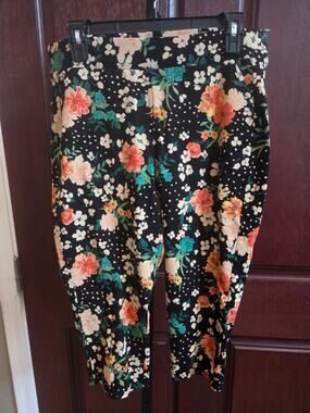 Torrid Size 2 Black Floral Crop Pixie Pants Leggings NWOT